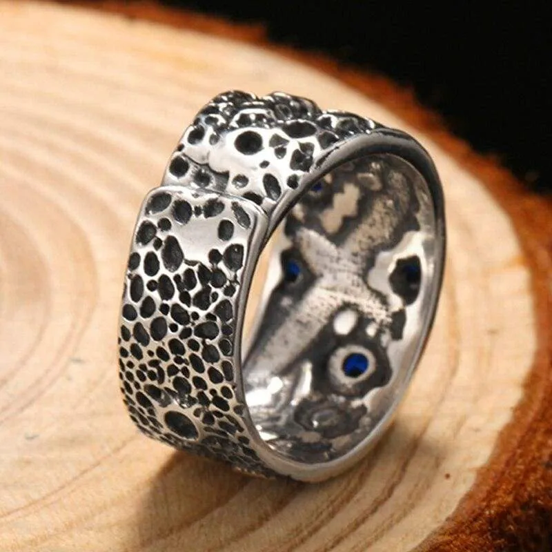 ZABRA Vintage Pure 925 Silver Starry Sky Ring For Men Blue Cubic Zirconia Brass Sterling Silver Rings Punk Jewelry For Female (Resizable)
